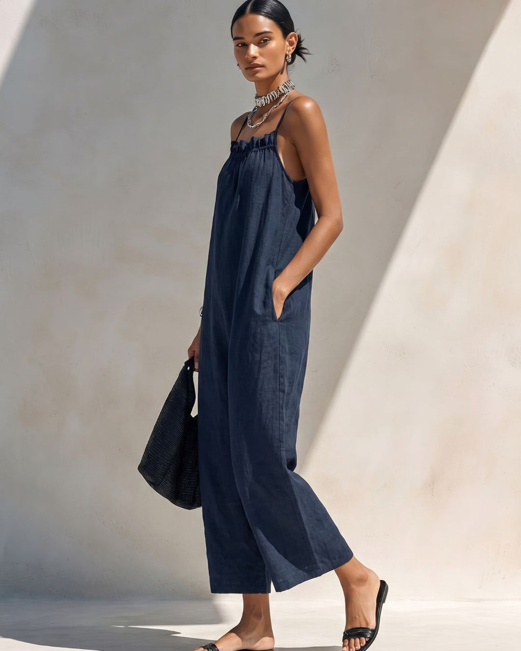 Willluxe® Minimalist Ruffle Neck Cami Maxi Dress
