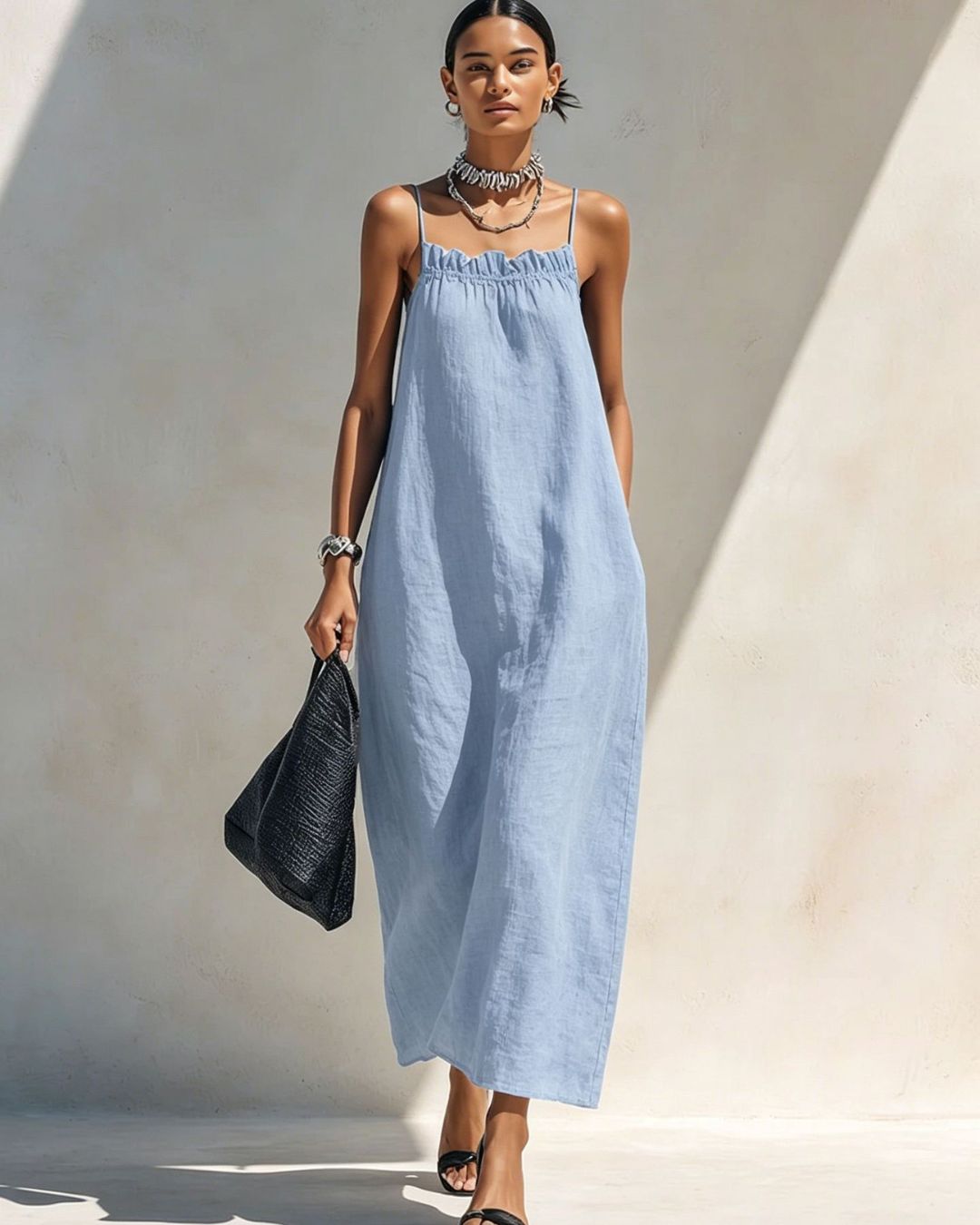 Willluxe® Minimalist Ruffle Neck Cami Maxi Dress