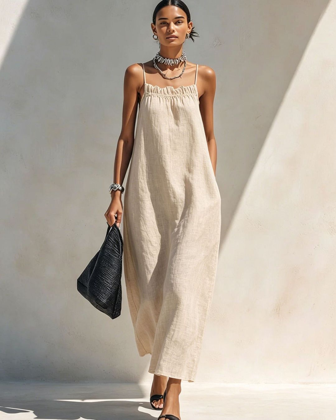 Willluxe® Minimalist Ruffle Neck Cami Maxi Dress
