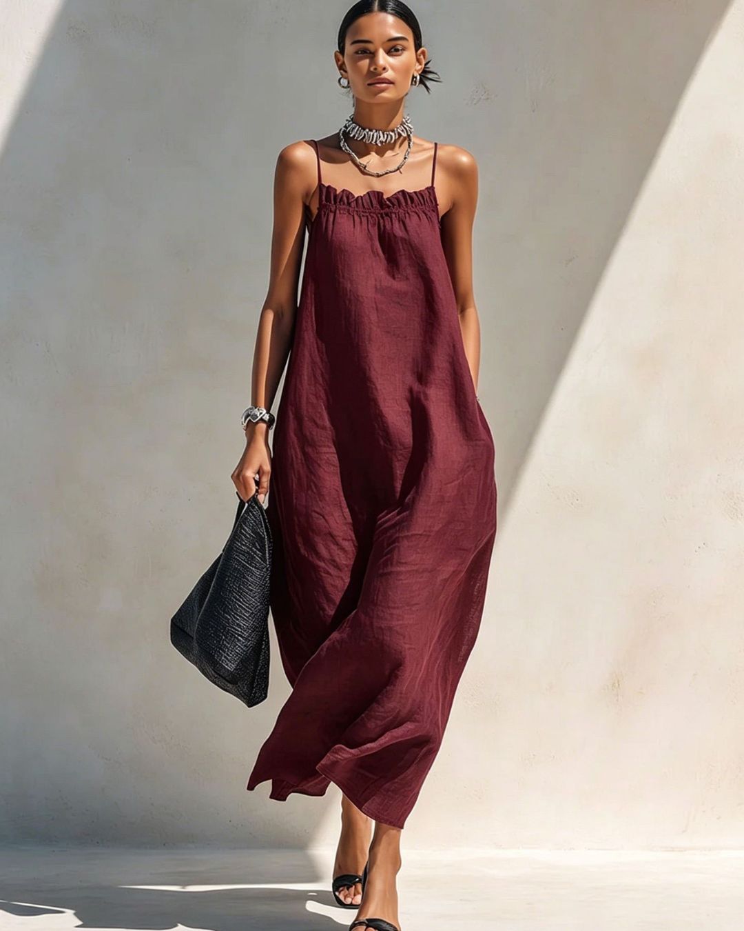 Willluxe® Minimalist Ruffle Neck Cami Maxi Dress