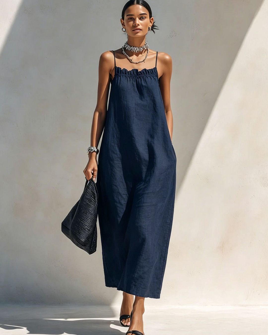 Willluxe® Minimalist Ruffle Neck Cami Maxi Dress