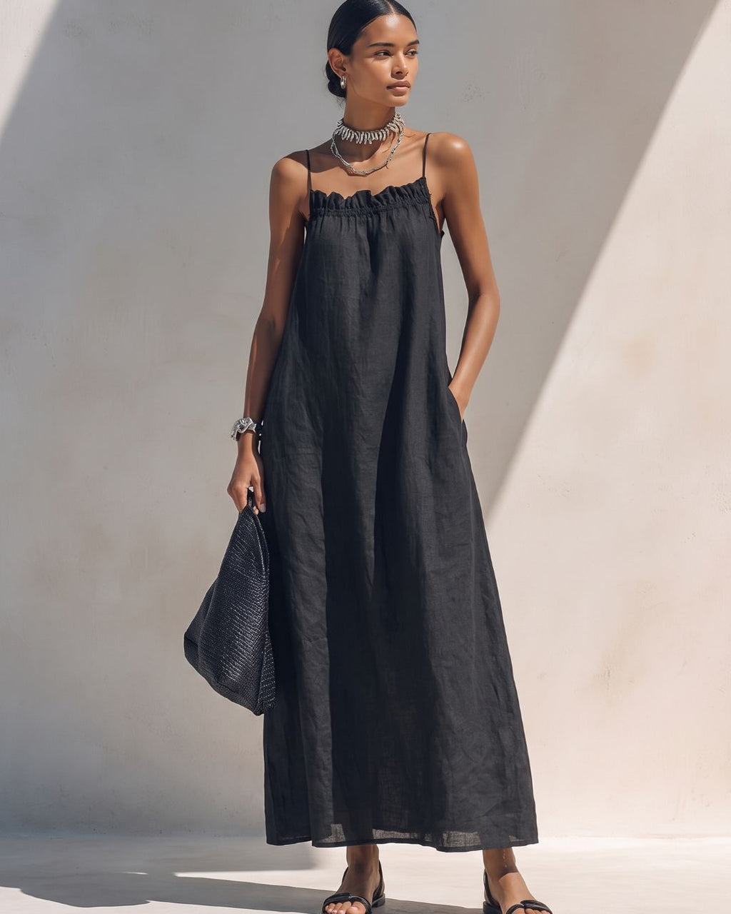 Willluxe® Minimalist Ruffle Neck Cami Maxi Dress