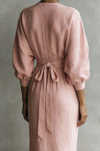 Willluxe® Elegant Deep V-Neck Draped Wrap Maxi Dress With Waist Tie