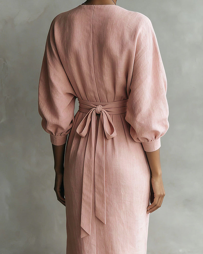 Willluxe® Elegant Deep V-Neck Draped Wrap Maxi Dress With Waist Tie