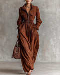 Willluxe® French Chic Zip-Up Lapel Maxi Dress With Cinched Waist