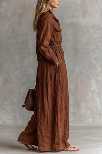 Willluxe® French Chic Zip-Up Lapel Maxi Dress With Cinched Waist