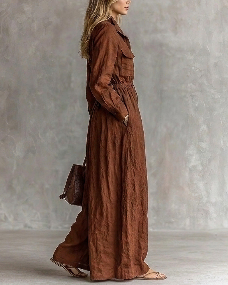 Willluxe® French Chic Zip-Up Lapel Maxi Dress With Cinched Waist
