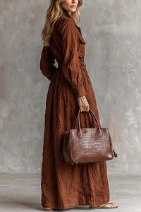 Willluxe® French Chic Zip-Up Lapel Maxi Dress With Cinched Waist