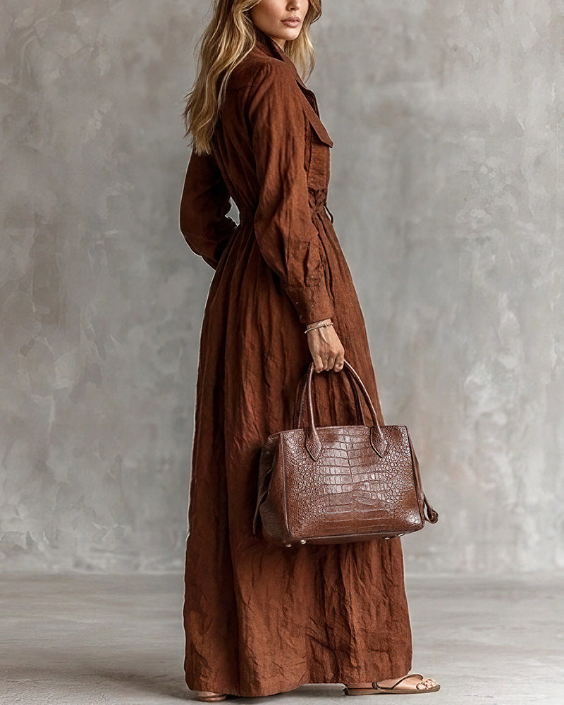 Willluxe® French Chic Zip-Up Lapel Maxi Dress With Cinched Waist
