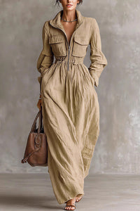 Willluxe® French Chic Zip-Up Lapel Maxi Dress With Cinched Waist