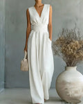 Willluxe® Elegant V-Neck Sleeveless Wide Leg Jumpsuit With Pockets