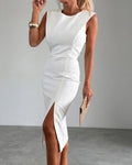 Willluxe® Elegant Sleeveless Slit Tailored Bodycon Fit Midi Dress