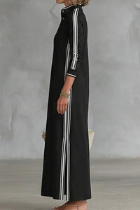 Willluxe® Sporty Chic Button Collar Maxi Dress with Side Stripes