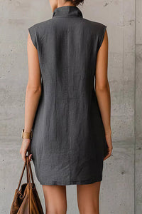Willluxe® Sleeveless Stand Collar Button-Down Shirt Dress With Pockets