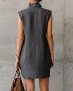 Willluxe® Sleeveless Stand Collar Button-Down Shirt Dress With Pockets