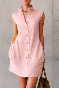 Willluxe® Sleeveless Stand Collar Button-Down Shirt Dress With Pockets