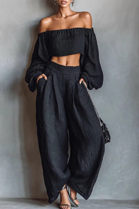 Willluxe® Off-Shoulder Crop Top and Wide Leg Pants Two-Piece Set