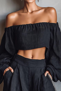 Willluxe® Off-Shoulder Crop Top and Wide Leg Pants Two-Piece Set