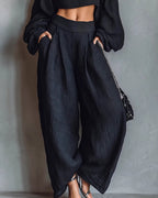Willluxe® Off-Shoulder Crop Top and Wide Leg Pants Two-Piece Set