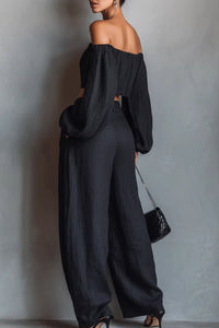 Willluxe® Off-Shoulder Crop Top and Wide Leg Pants Two-Piece Set