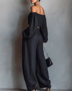Willluxe® Off-Shoulder Crop Top and Wide Leg Pants Two-Piece Set