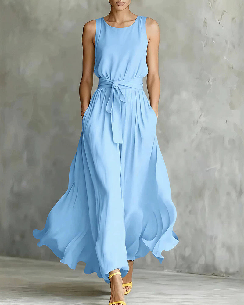 Willluxe® Sleeveless Tie-Waist Flowy Maxi Dress