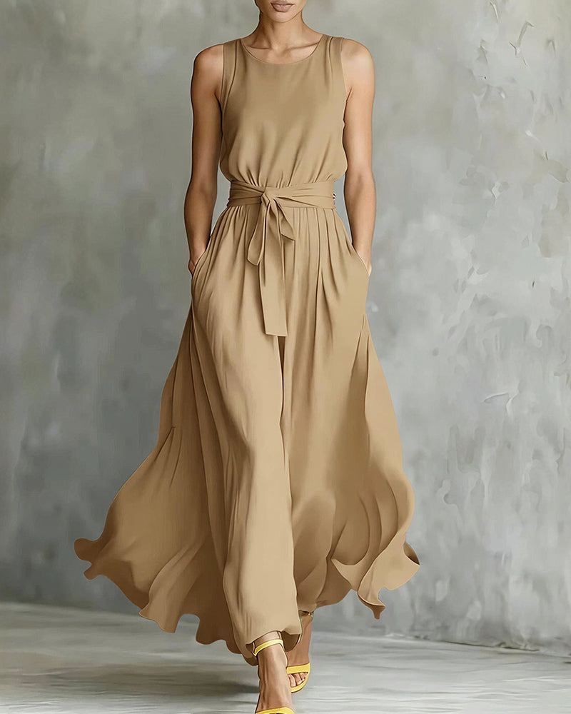 Willluxe® Sleeveless Tie-Waist Flowy Maxi Dress