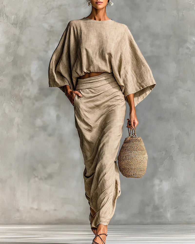 Willluxe® Effortless Elegance Two-Piece Draped Maxi Skirt Set