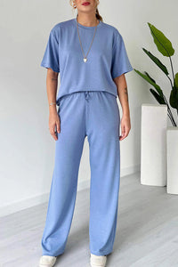 Willluxe® Casual 2-Piece Lounge Set - Short Sleeve Top & Wide Leg Pants
