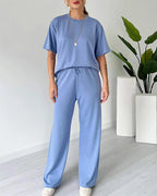 Willluxe® Casual 2-Piece Lounge Set - Short Sleeve Top & Wide Leg Pants