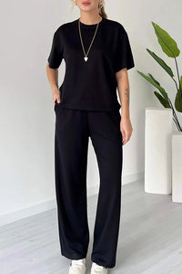 Willluxe® Casual 2-Piece Lounge Set - Short Sleeve Top & Wide Leg Pants
