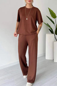 Willluxe® Casual 2-Piece Lounge Set - Short Sleeve Top & Wide Leg Pants