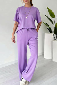 Willluxe® Casual 2-Piece Lounge Set - Short Sleeve Top & Wide Leg Pants