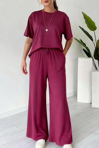 Willluxe® Casual 2-Piece Lounge Set - Short Sleeve Top & Wide Leg Pants