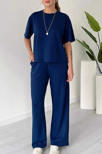 Willluxe® Casual 2-Piece Lounge Set - Short Sleeve Top & Wide Leg Pants