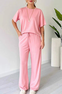 Willluxe® Casual 2-Piece Lounge Set - Short Sleeve Top & Wide Leg Pants