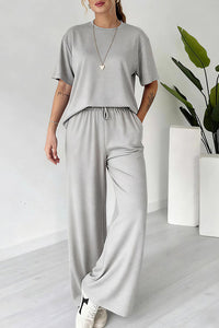 Willluxe® Casual 2-Piece Lounge Set - Short Sleeve Top & Wide Leg Pants