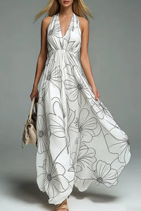 Willluxe® Boho Halter Neck Deep-V Flowy Maxi Dress