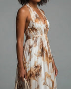 Willluxe® Boho Halter Neck Deep-V Flowy Maxi Dress