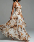 Willluxe® Boho Halter Neck Deep-V Flowy Maxi Dress