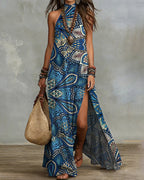 Willluxe® Boho Halter Neck High Slit Maxi Dress