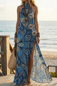 Willluxe® Boho Halter Neck High Slit Maxi Dress
