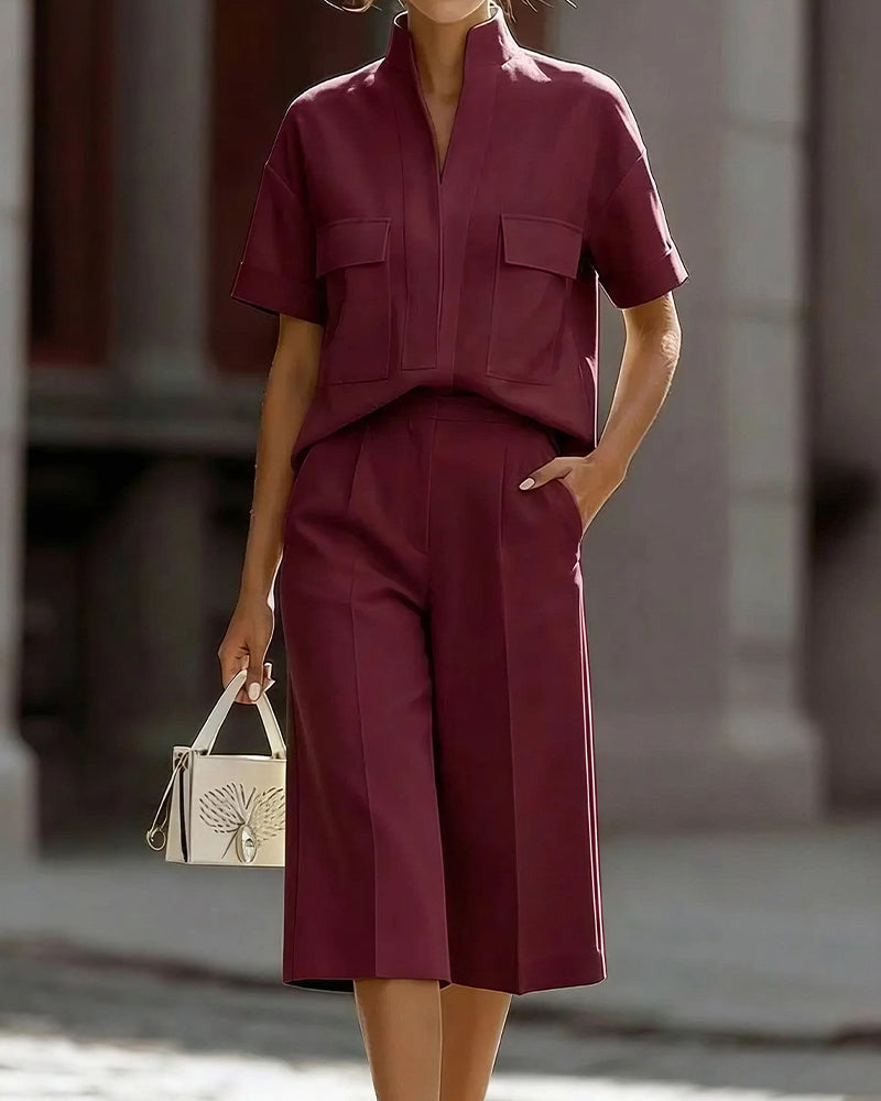Willluxe® Short Sleeve Top & Cropped Pants Elegance Lounge Set
