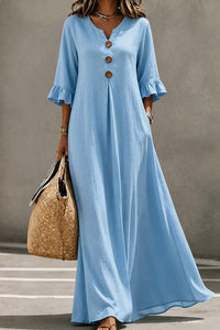 Willluxe® Effortless Boho V-Neck Ruffle Sleeve Maxi Dress