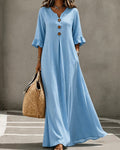 Willluxe® Effortless Boho V-Neck Ruffle Sleeve Maxi Dress
