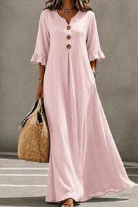 Willluxe® Effortless Boho V-Neck Ruffle Sleeve Maxi Dress