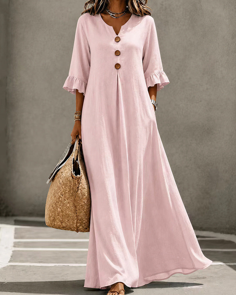Willluxe® Effortless Boho V-Neck Ruffle Sleeve Maxi Dress