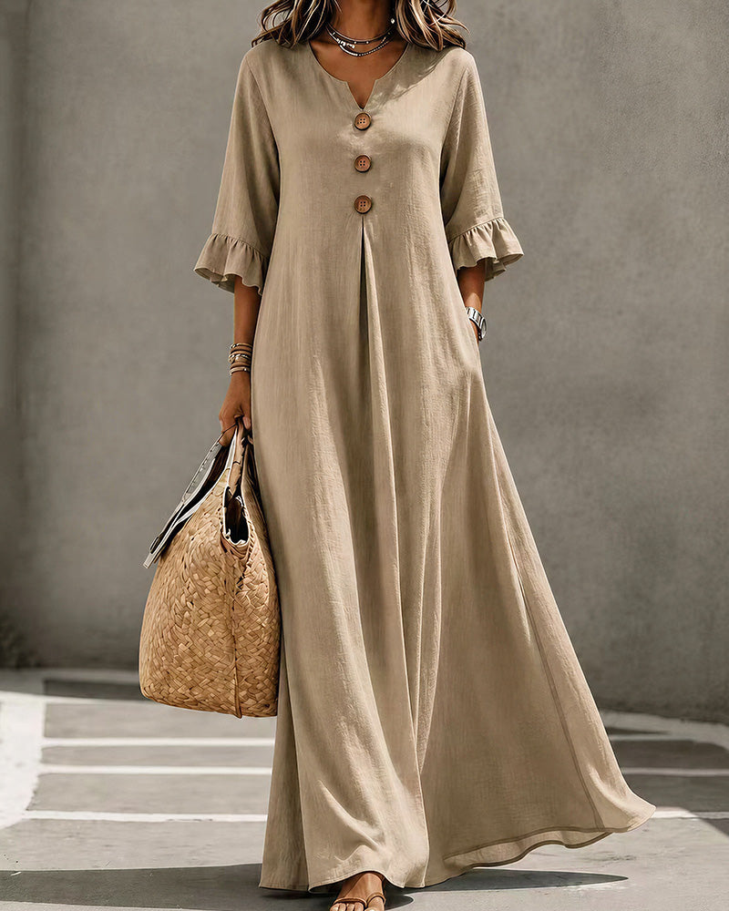 Willluxe® Effortless Boho V-Neck Ruffle Sleeve Maxi Dress