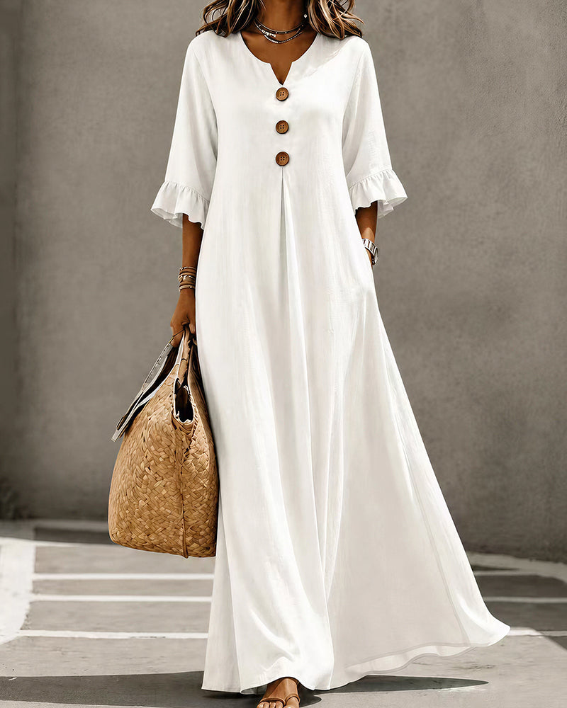 Willluxe® Effortless Boho V-Neck Ruffle Sleeve Maxi Dress