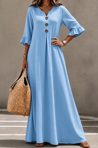 Willluxe® Effortless Boho V-Neck Ruffle Sleeve Maxi Dress